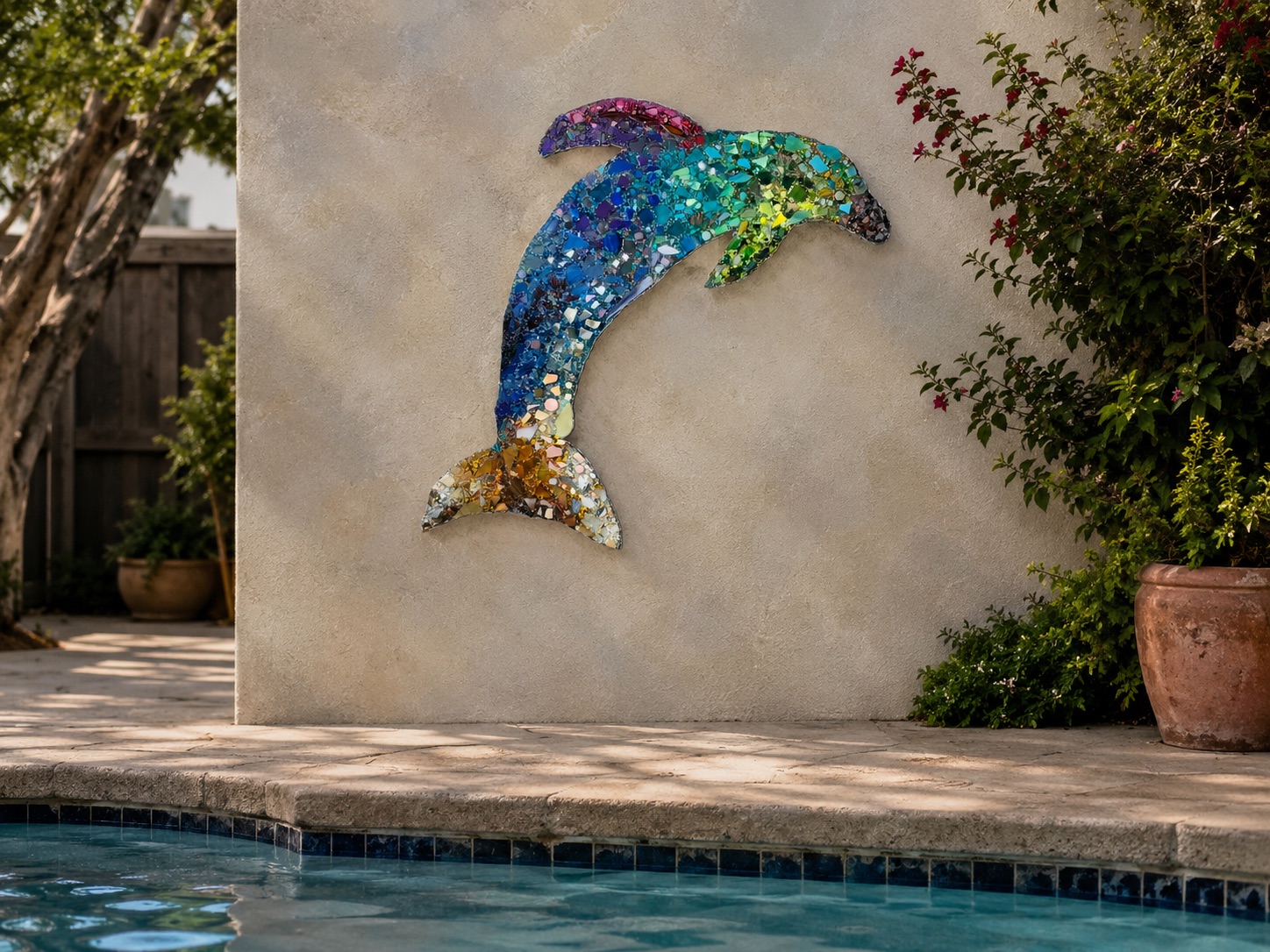 Full-size colorful dolphin mosaic artwork